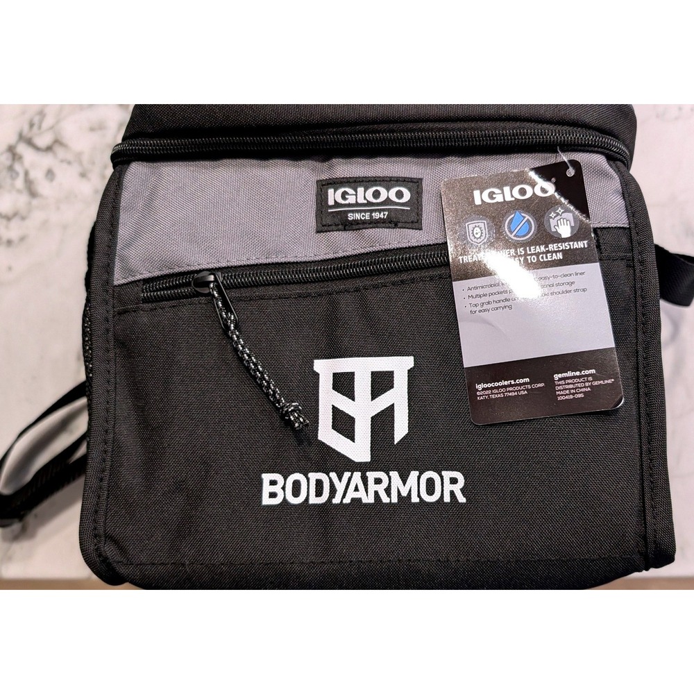 Igloo BodyArmor Soft Cooler Bag Black Grey Insulated Lunch Box Adjustable Strap